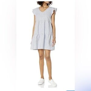 Blue and white striped linen dress